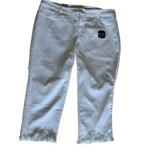 INC Women's Jeans 22W Slim Tech Fit White Fringe Hem Jeans Stretch NEW